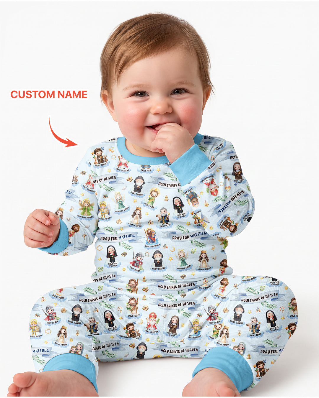 Holy Saints of Heaven Custom Name Bamboo Two Piece Long Sleeve Pajama Set