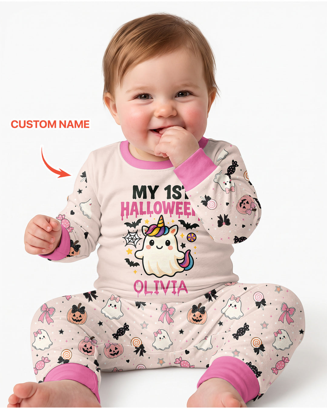 Custom Name Cute Ghost My First Halloween  Bamboo Two Piece Long Sleeve Pajama Set