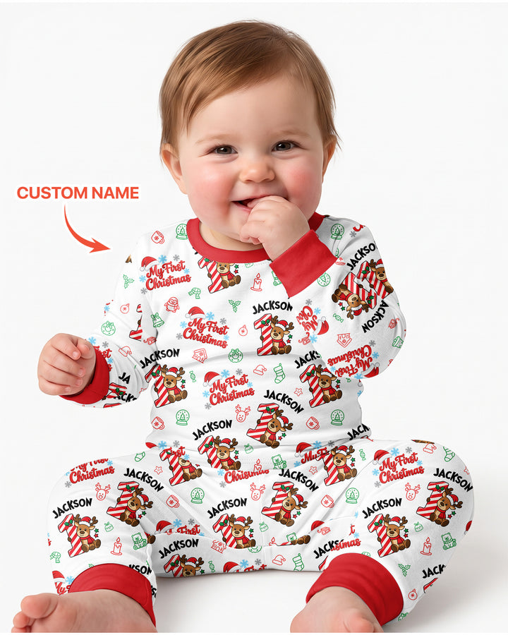 Custom Name My First Candy Cane Christmas Bamboo Two Piece Long Sleeve Pajama Set