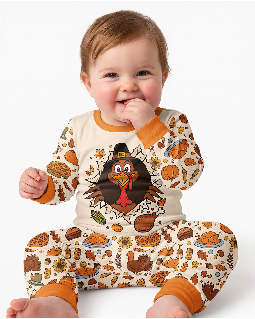 Funny Turkey on Thanksgiving Bamboo Two Piece Long Sleeve Pajama Set
