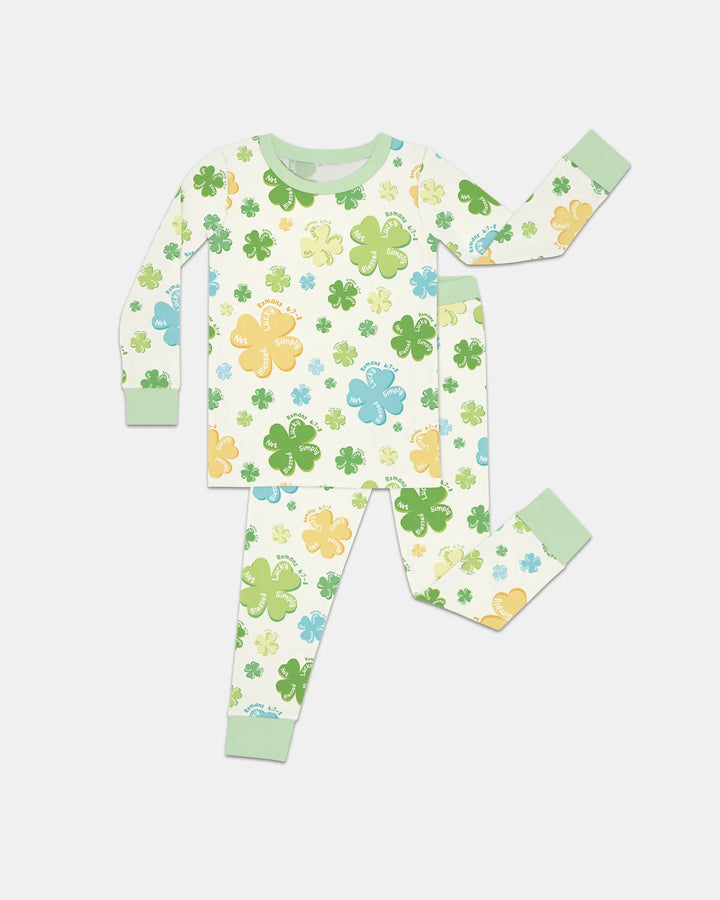 Shamrocks Print St. Patrick's Day Bamboo Two Piece Long Sleeve Pajama Set