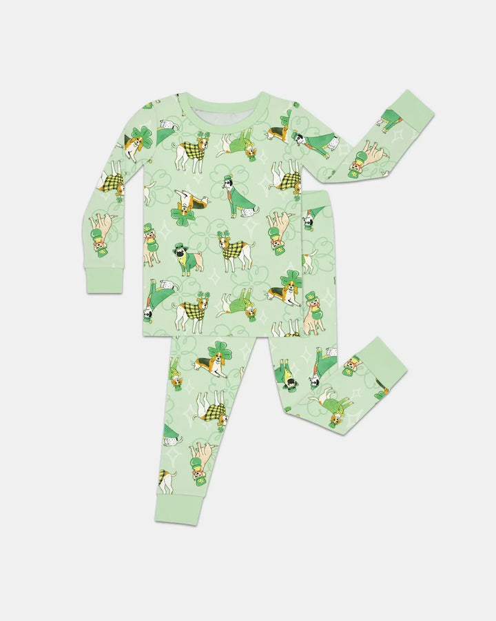 St. Patrick's Day Puppies Bamboo Two Piece Long Sleeve Pajama Set