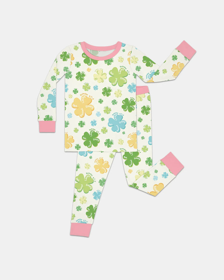 Shamrocks Print St. Patrick's Day Bamboo Two Piece Long Sleeve Pajama Set