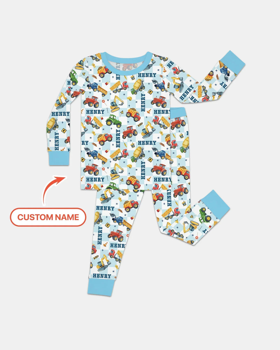 Under Construction Custom Name Bamboo Two Piece Long Sleeve Pajama Set