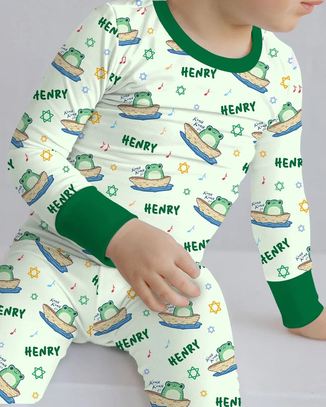 Frogs Here, Frogs There Passover Custom Name Bamboo Two Piece Long Sleeve Pajama Set