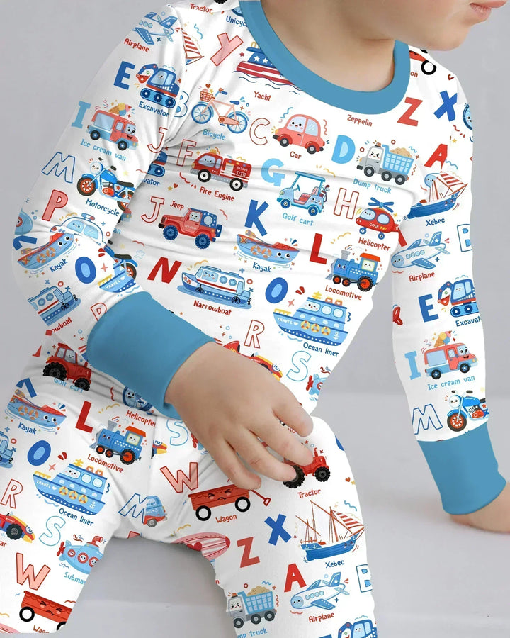 Patriotic Construction Bamboo Two Piece Long Sleeve Pajama Set