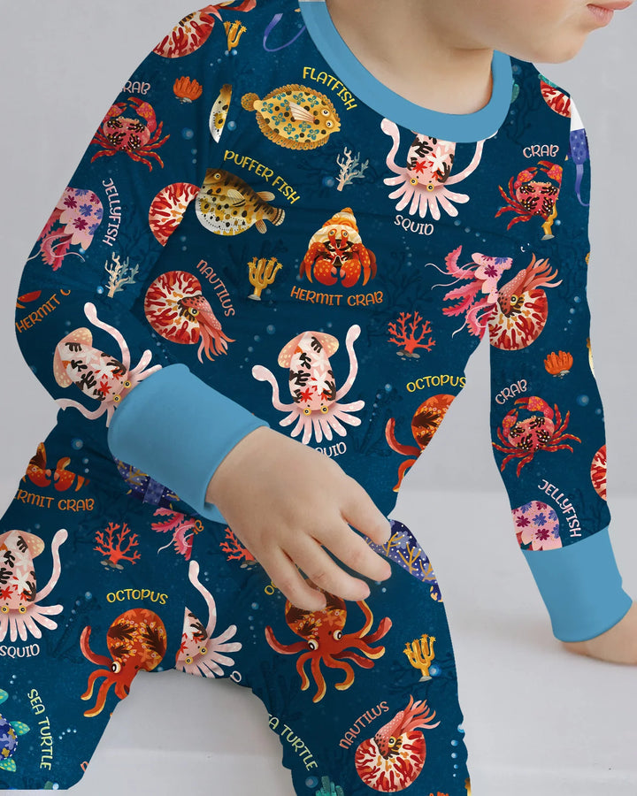 Deep Blue Wonders Bamboo Two Piece Long Sleeve Pajama Set