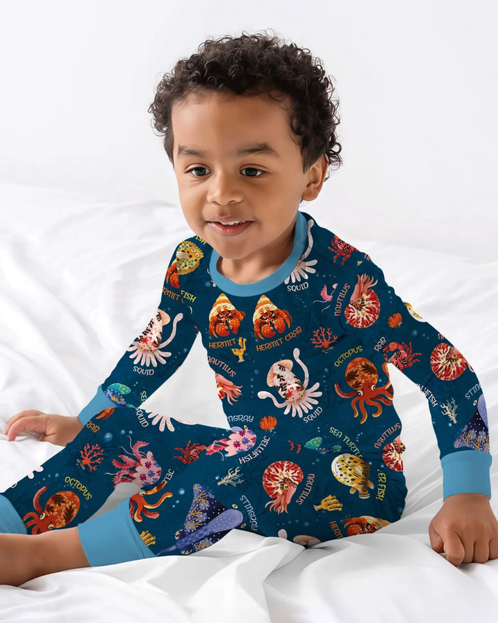 Deep Blue Wonders Bamboo Two Piece Long Sleeve Pajama Set