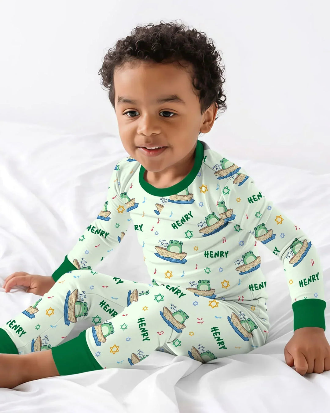 Frogs Here, Frogs There Passover Custom Name Bamboo Two Piece Long Sleeve Pajama Set