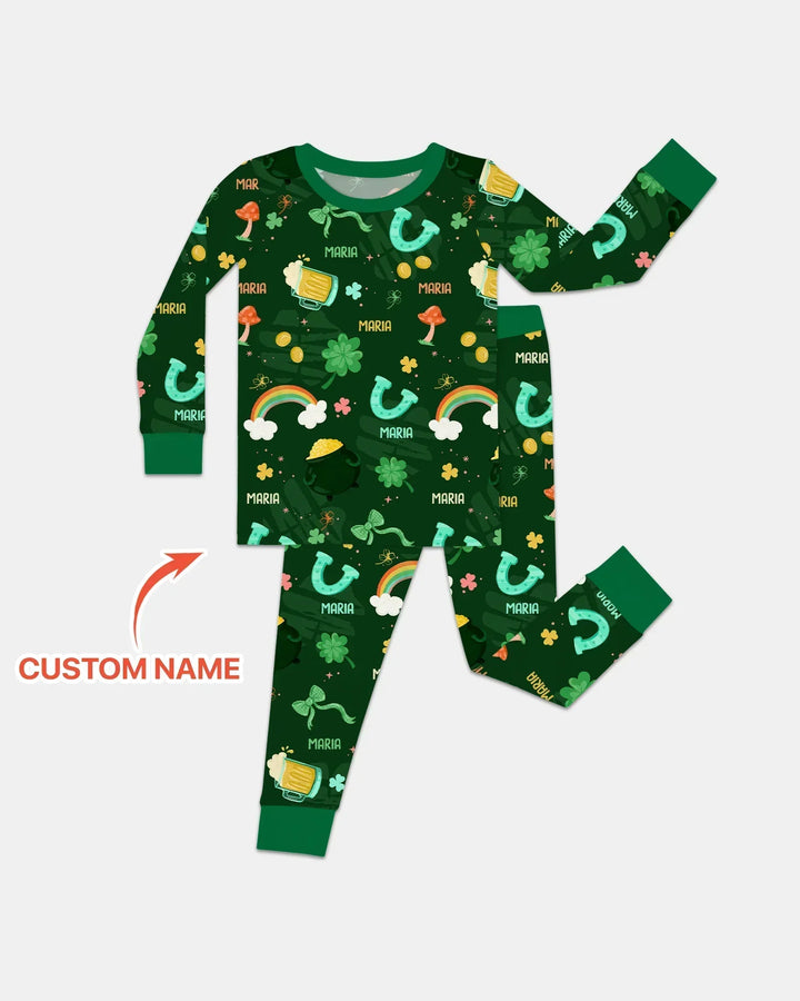 Custom Name Sprinkle Of Luck Bamboo Two Piece Long Sleeve Pajama Set