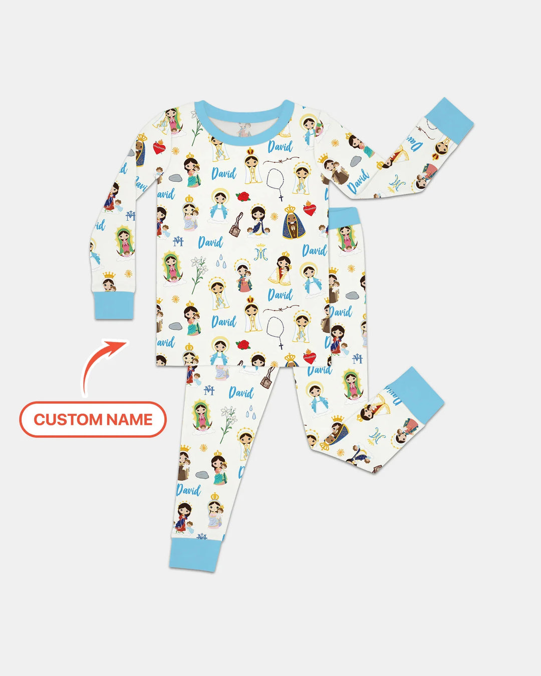 Custom Name Mother Mary Bamboo Two Piece Long Sleeve Pajama Set