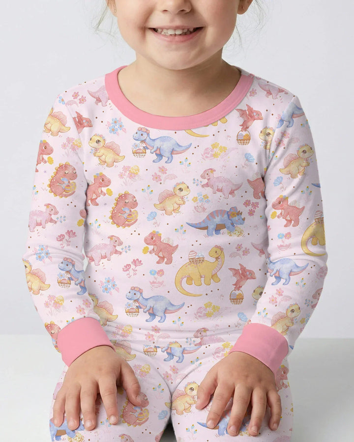 Dino Easter Bamboo Two Piece Long Sleeve Pajama Set