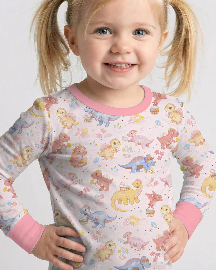 Dino Easter Bamboo Two Piece Long Sleeve Pajama Set