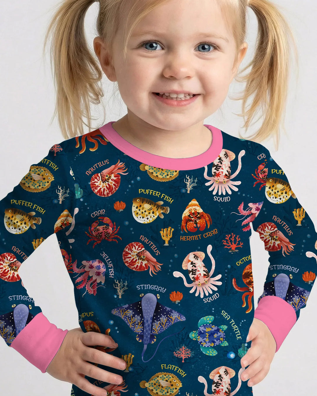 Deep Blue Wonders Bamboo Two Piece Long Sleeve Pajama Set