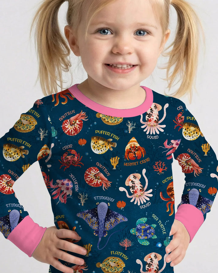 Deep Blue Wonders Bamboo Two Piece Long Sleeve Pajama Set