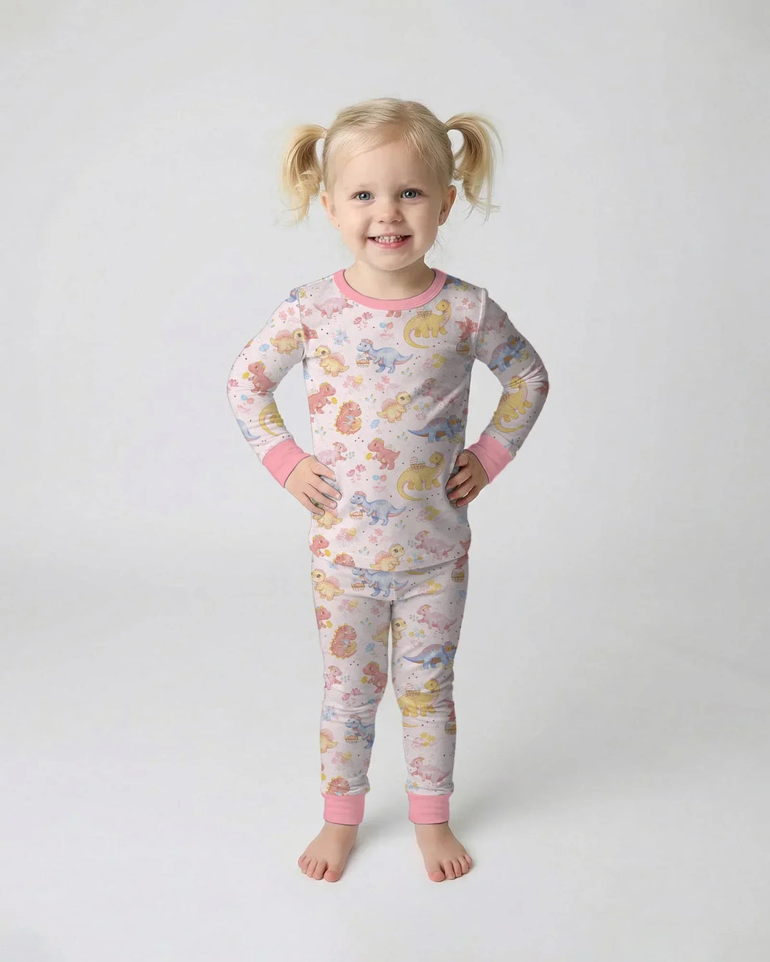 Dino Easter Bamboo Two Piece Long Sleeve Pajama Set