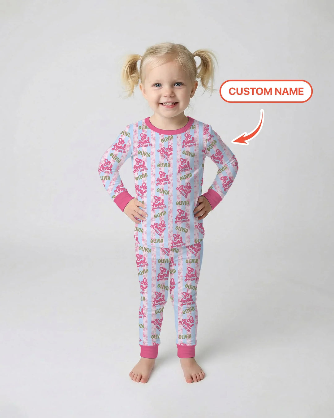 So Loved Custom Name Bamboo Two Piece Long Sleeve Pajama Set