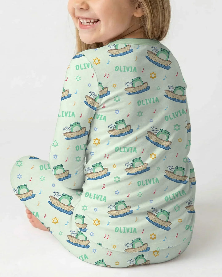 Frogs Here, Frogs There Passover Custom Name Bamboo Two Piece Long Sleeve Pajama Set