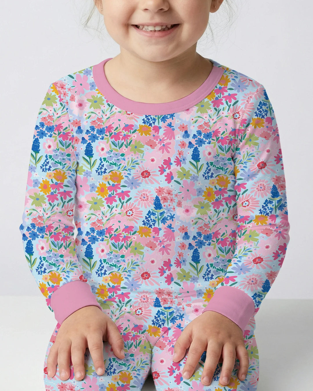 Little Flower Garden Matching Bamboo Two Piece Long Sleeve Pajama Set