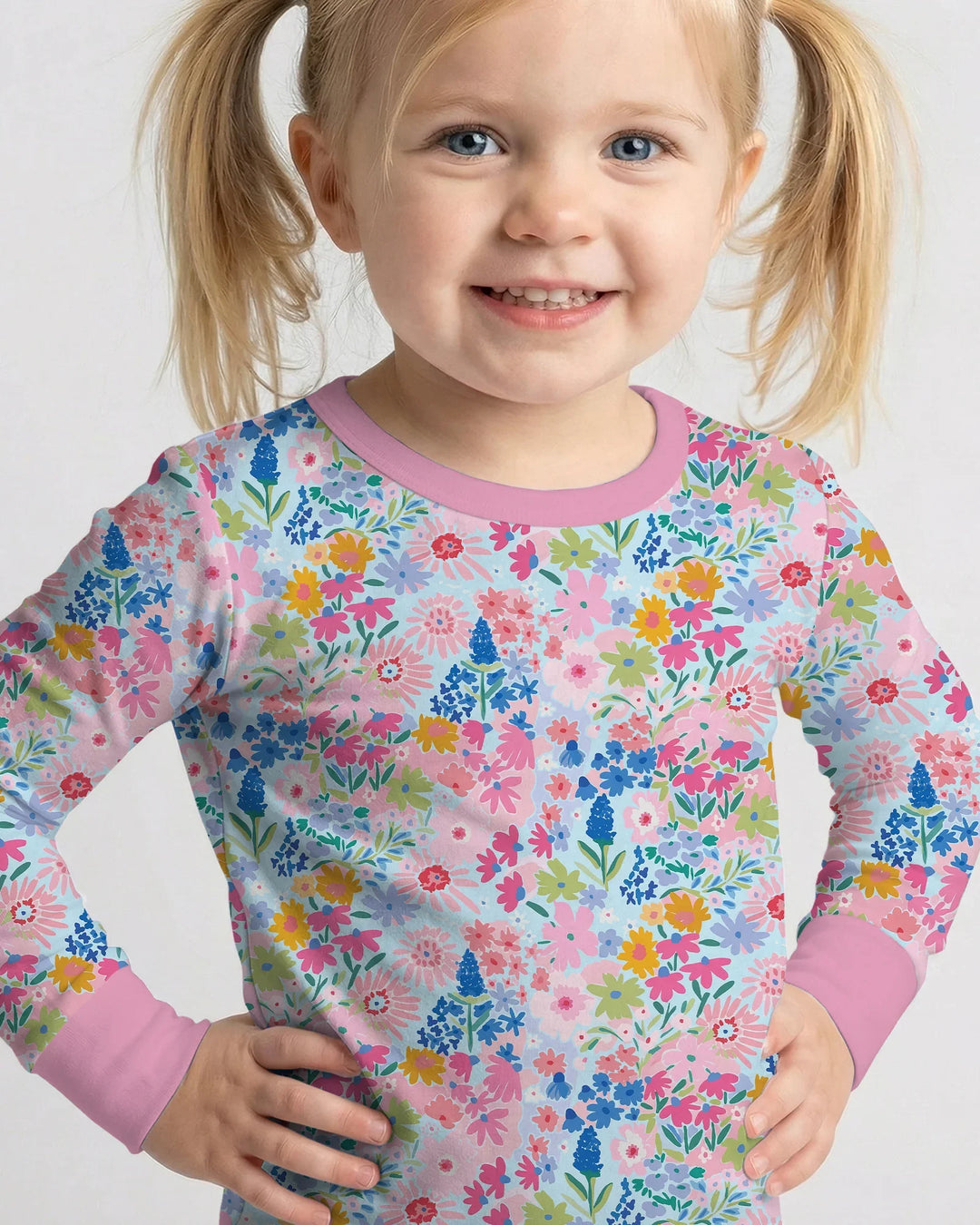 Little Flower Garden Matching Bamboo Two Piece Long Sleeve Pajama Set