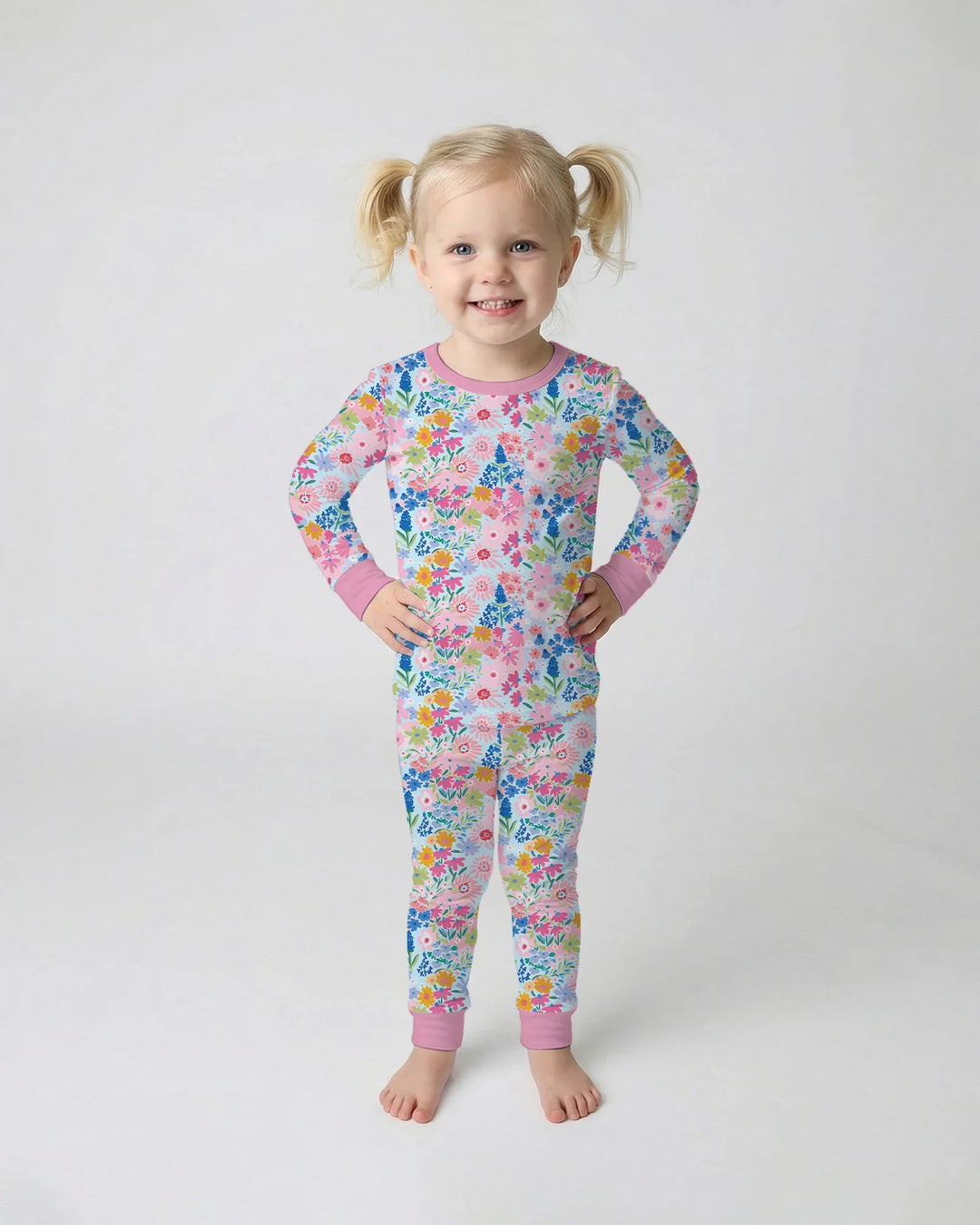Little Flower Garden Matching Bamboo Two Piece Long Sleeve Pajama Set