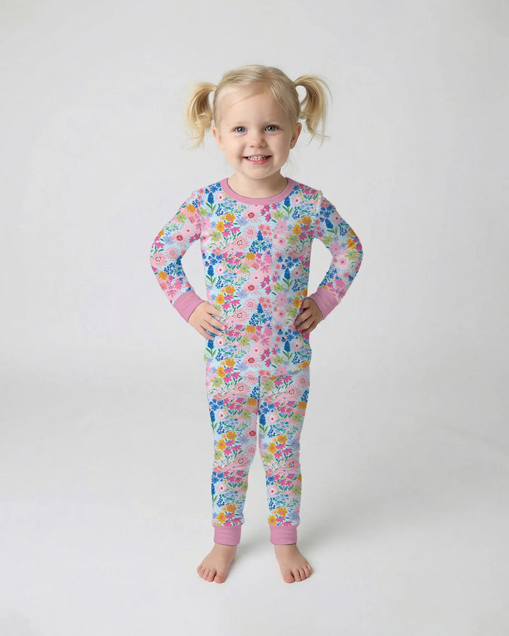 Little Flower Garden Matching Bamboo Two Piece Long Sleeve Pajama Set