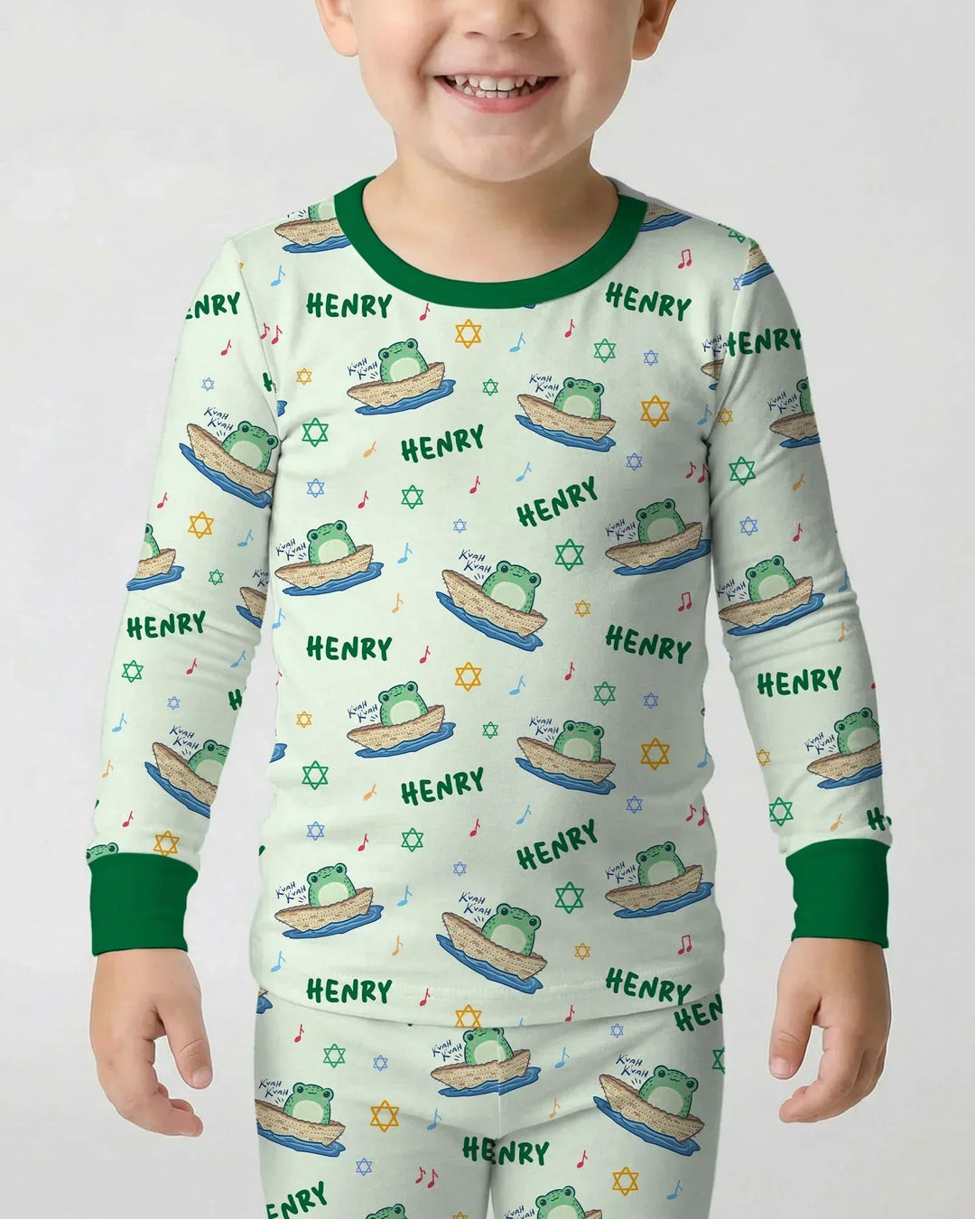 Frogs Here, Frogs There Passover Custom Name Bamboo Two Piece Long Sleeve Pajama Set