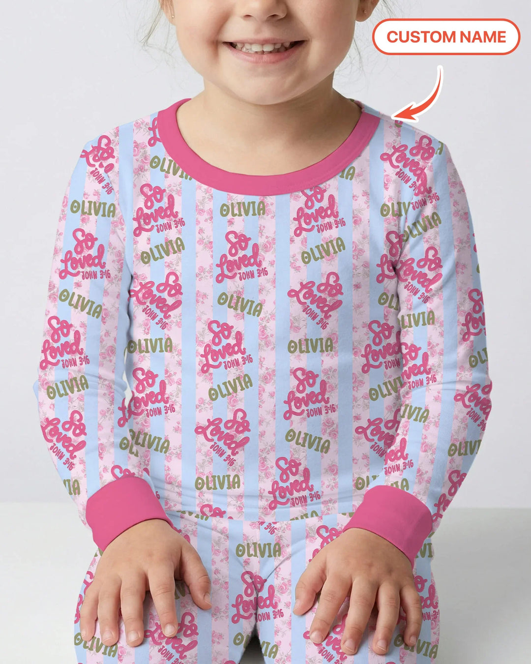 So Loved Custom Name Bamboo Two Piece Long Sleeve Pajama Set