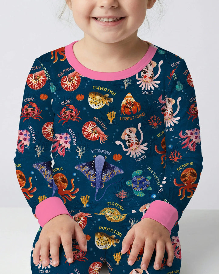 Deep Blue Wonders Bamboo Two Piece Long Sleeve Pajama Set