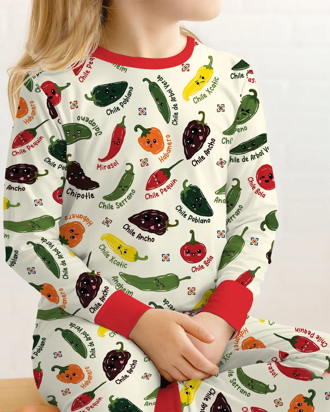 Kawaii  Mexican Chiles Bamboo Two Piece Long Sleeve Pajama Set