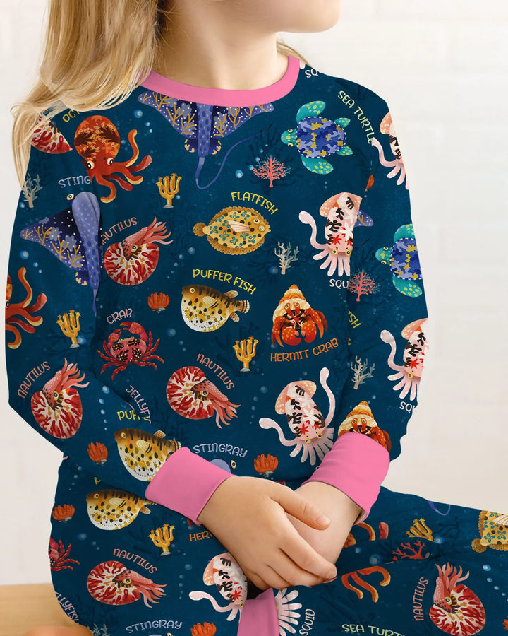 Deep Blue Wonders Bamboo Two Piece Long Sleeve Pajama Set