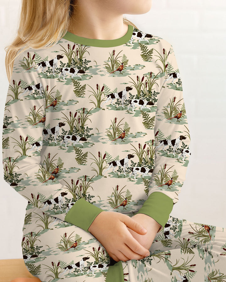Vintage Pheasant & Hunting Dog Field Family Matching Bamboo Two Piece Long Sleeve Pajama Set