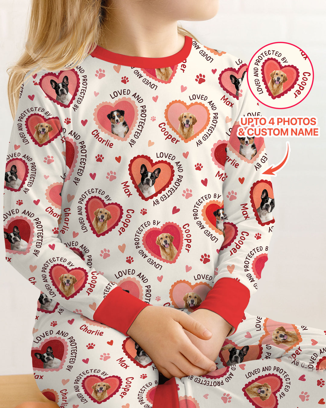 Custom Dogs Photo Loved And Protected By Bamboo Two Piece Long Sleeve Pajama Set