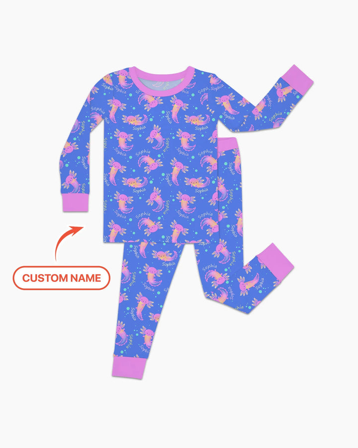 Axolotl Glow Custom Name Bamboo Two Piece Long Sleeve Pajama Set