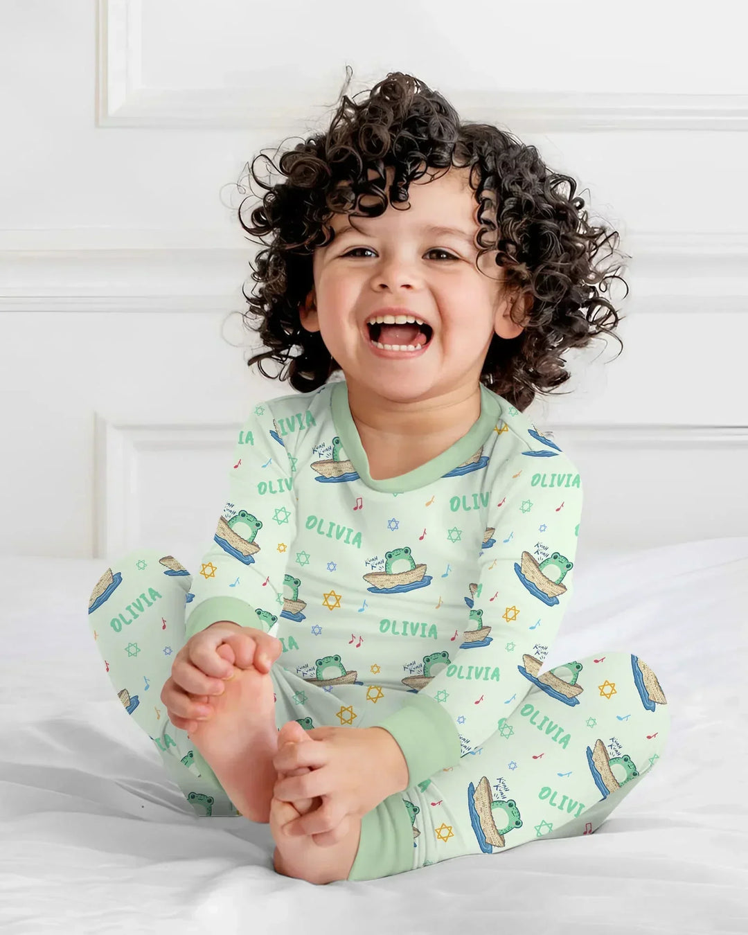 Frogs Here, Frogs There Passover Custom Name Bamboo Two Piece Long Sleeve Pajama Set