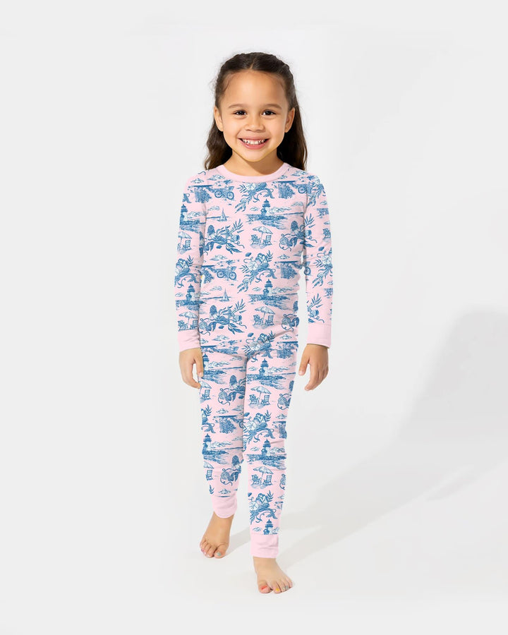 Summer Toile Bamboo Two Piece Long Sleeve Pajama Set