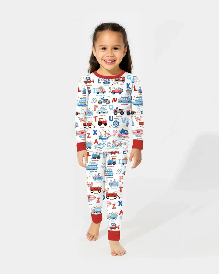 Patriotic Construction Bamboo Two Piece Long Sleeve Pajama Set