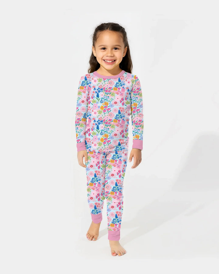 Little Flower Garden Matching Bamboo Two Piece Long Sleeve Pajama Set