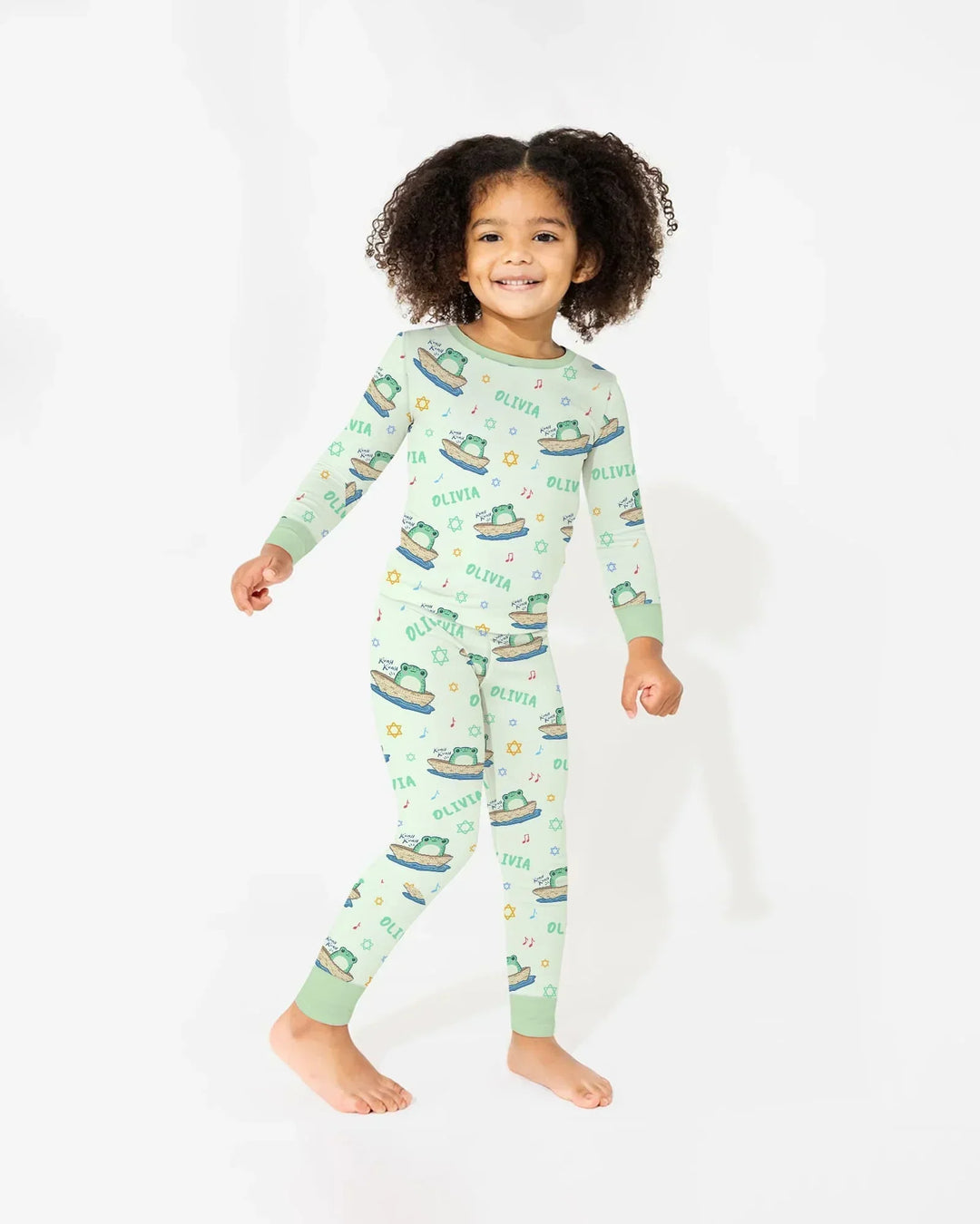 Frogs Here, Frogs There Passover Custom Name Bamboo Two Piece Long Sleeve Pajama Set
