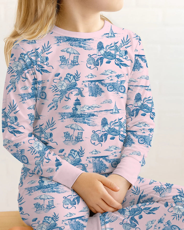 Summer Toile Bamboo Two Piece Long Sleeve Pajama Set