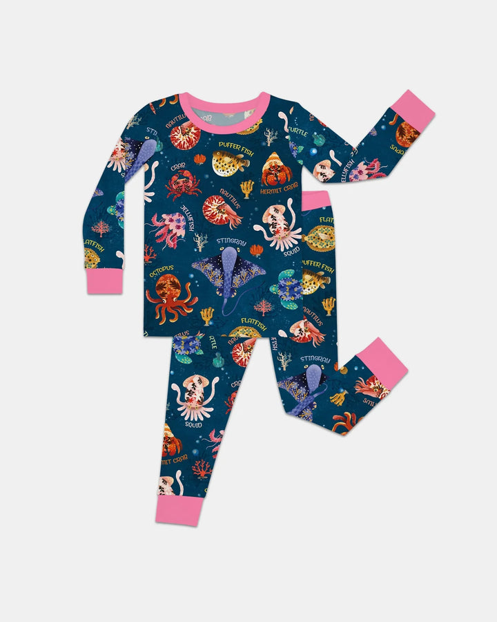 Deep Blue Wonders Bamboo Two Piece Long Sleeve Pajama Set