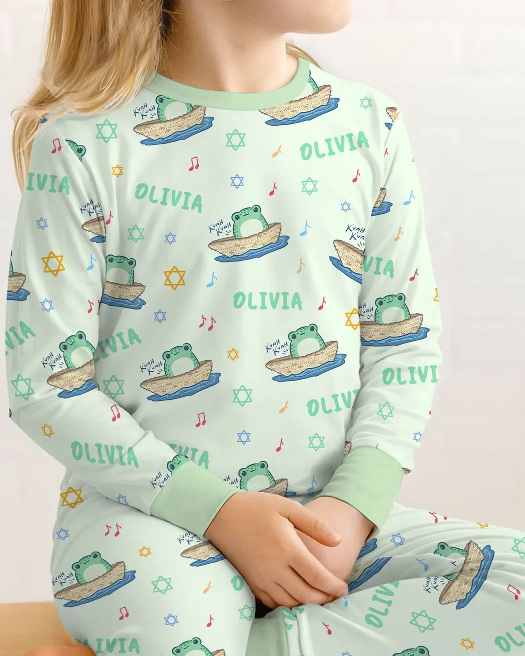 Frogs Here, Frogs There Passover Custom Name Bamboo Two Piece Long Sleeve Pajama Set