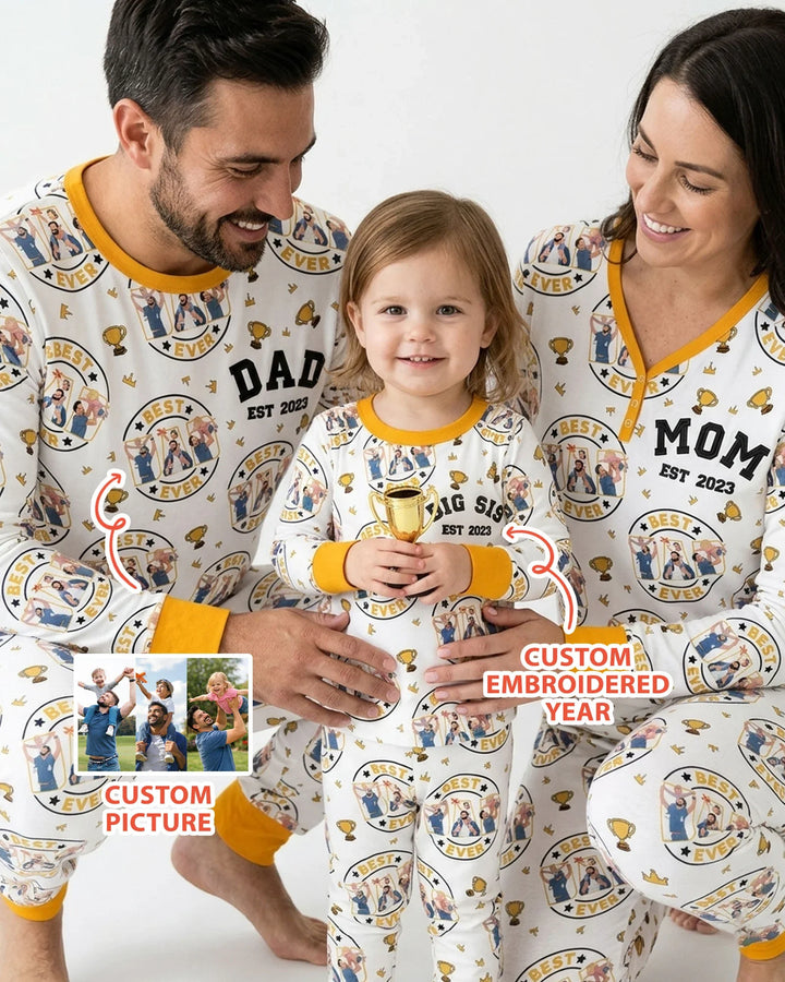 Personalisiertes Familien-Pyjama-Set aus Bambus für Damen mit Stickerei zum Vatertag
