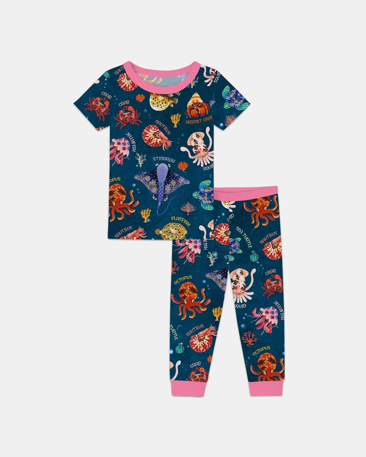 Deep Blue Wonders Bamboo Two Piece Short Sleeve Pajama Set