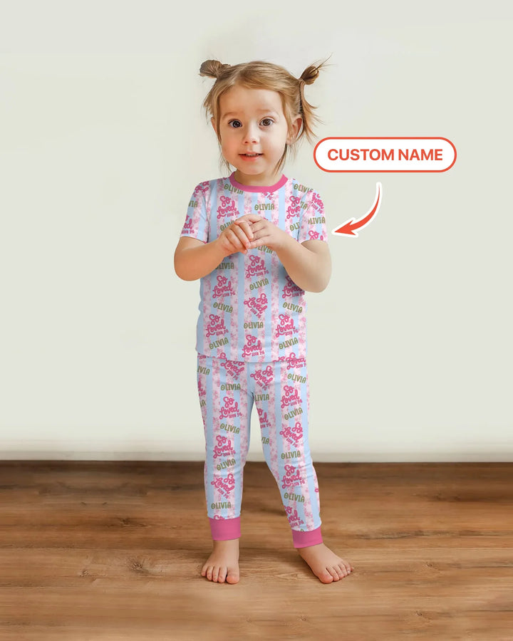 So Loved Custom Name  Bamboo Two Piece Short Sleeve Pajama Set
