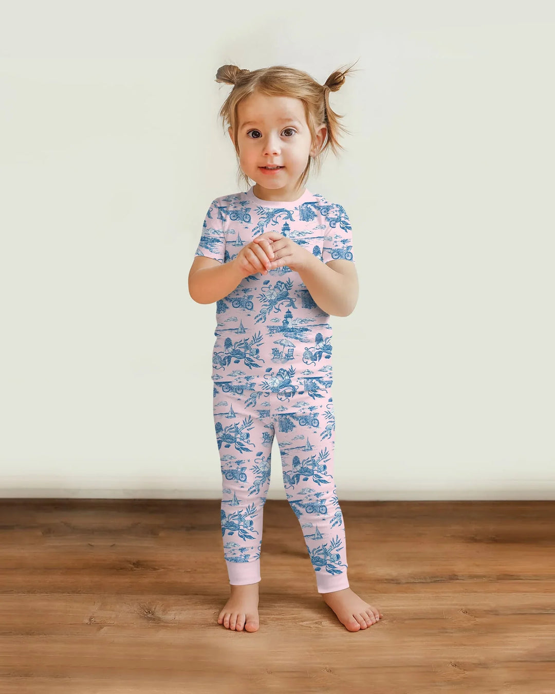 Summer Toile Bamboo Two Piece Short Sleeve Pajama Set