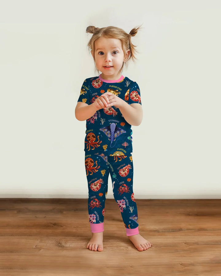 Deep Blue Wonders Bamboo Two Piece Short Sleeve Pajama Set