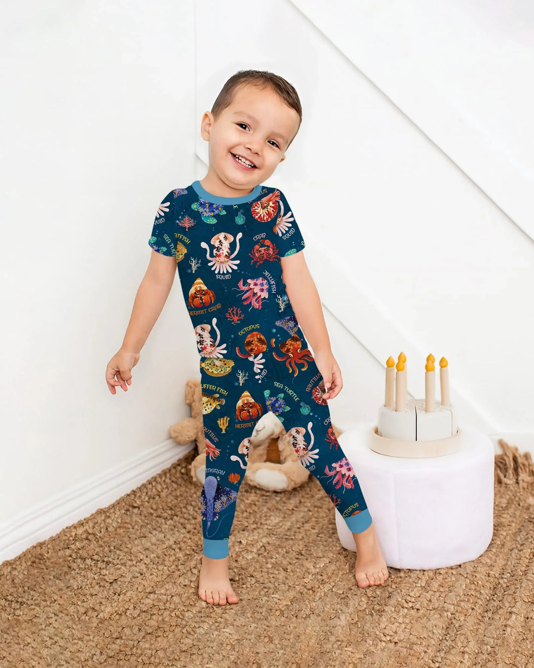 Deep Blue Wonders Bamboo Two Piece Short Sleeve Pajama Set