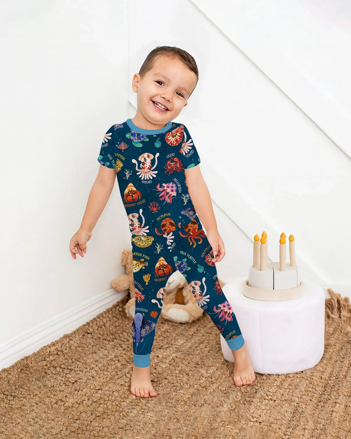 Deep Blue Wonders Bamboo Two Piece Short Sleeve Pajama Set