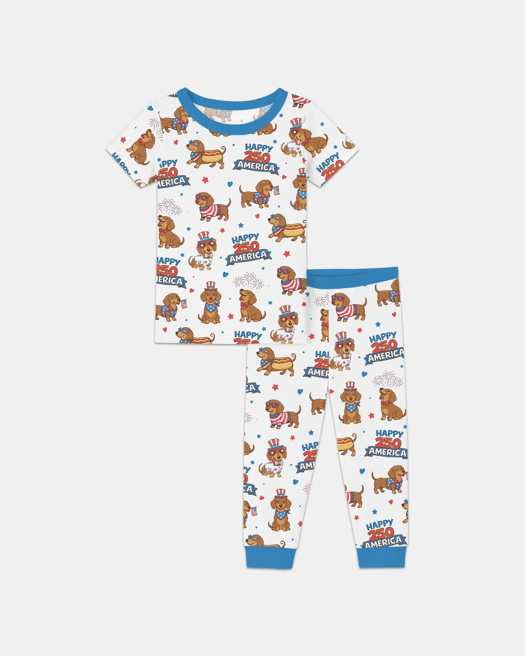 Red, White & Wiener Bamboo Two Piece Short Sleeve Pajama Set